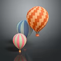 Three Colorful Hot Air Balloons With Patterned Designs On Gray Background