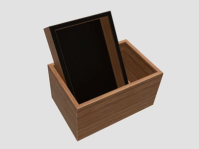 Stylish Black Photo Frame Neatly Stored In Natural Wooden Decorative Storage Box 3d model