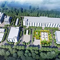 Aerial View Of Industrial Factory Park With Well Designed Layout And Surrounding Greenery