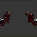 Red Winter Gloves with Brown Cuff and Metal Accents as Essential Household Items