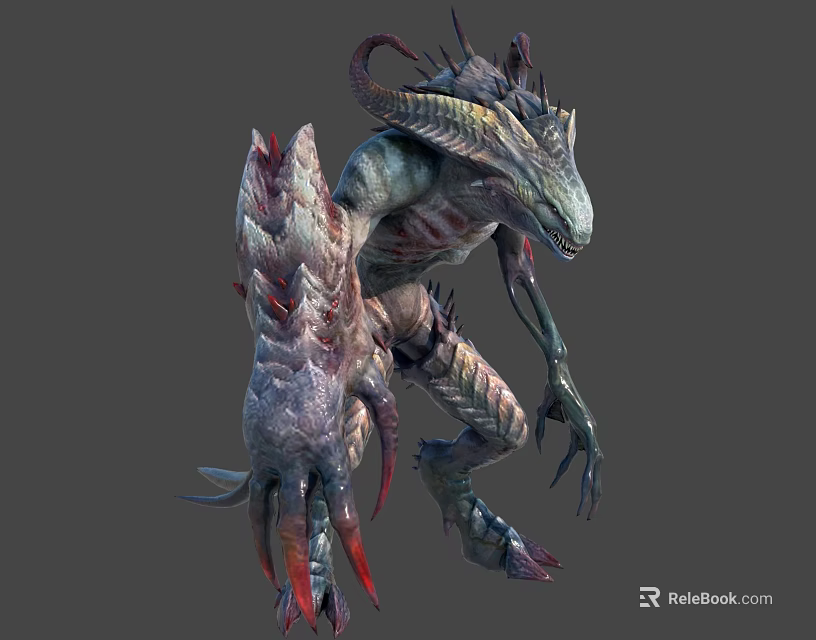 Mythical Fantasy Creature With Menacing Posture Spiked Horns Sharp Claws And Armored Skin 3d model 