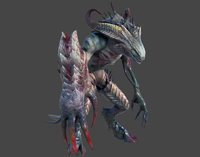 Mythical Fantasy Creature With Menacing Posture Spiked Horns Sharp Claws And Armored Skin 3d model