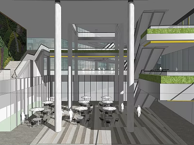 Modern Commercial Complex Interior With Green Living Wall Multi Level Open Space 3d model