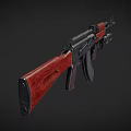 AK Assault Rifle with Wooden Stock Handguard Black Metal Body and Magazine