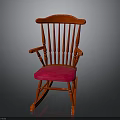 Elegant Red Wooden Rocking Chair With Soft Pink Cushion And Classic Design