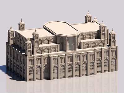 Classical Building Model With Symmetrical Towers Arched Windows And Intricate Stone Facade 3d model