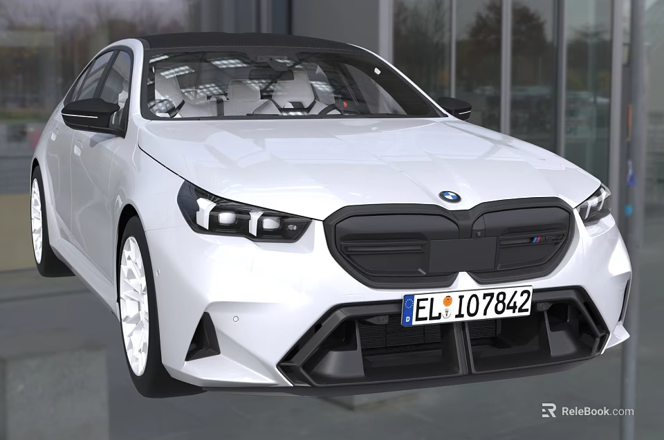 White BMW Sedan With Modern Headlights And Sleek Black Grille Design 3d model 