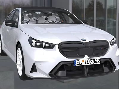 White BMW Sedan With Modern Headlights And Sleek Black Grille Design 3d model