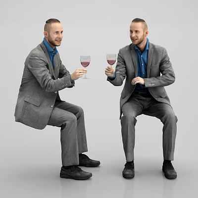 Two Men in Suits Holding Wine Glasses Sitting Facing Each Other 3d model Two Men in Suits Holding Wine Glasses Sitting Facing Each Other 3d model
