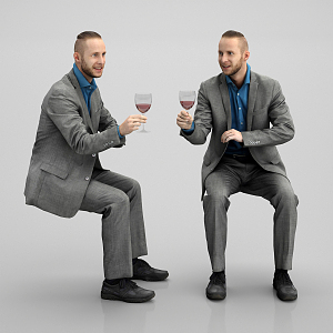 Modern men who serve wine glasses 3d model