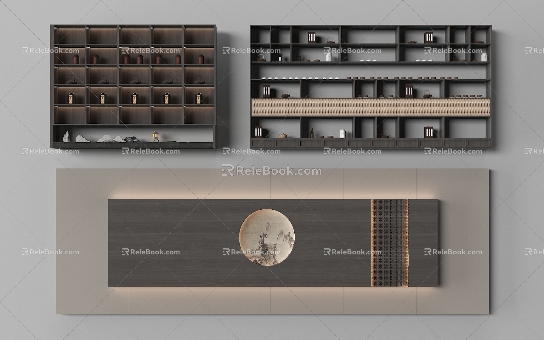 New Chinese Tea Room Background Wall 3d model