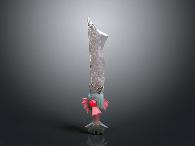 Transparent Blade Weapon With Green Pink Decorations Red Gemstone And Ornate Base Design 3d model