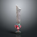 Transparent Blade Weapon With Green Pink Decorations Red Gemstone And Ornate Base Design