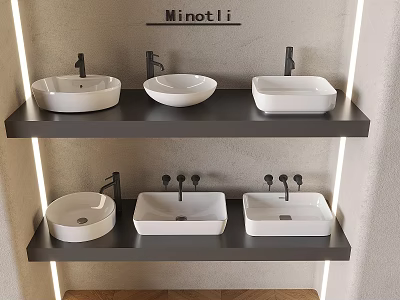 Minotli Modern Bathroom Washbasins On Double Shelves With Different Shapes And Faucets 3d model