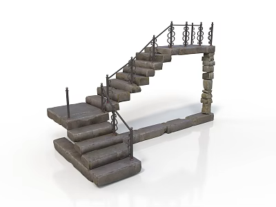 Stone Staircase Design With Metal Railing And Geometric Pattern Steps 3d model