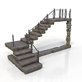 Stone Staircase Design With Metal Railing And Geometric Pattern Steps