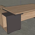 Modern Office Desk With Wooden Top Black Support Base And Drawer Storage