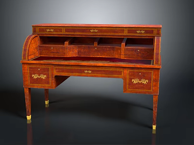 Vintage Wooden Desk With Carved Details Drawers And Golden Legs Design 3d model