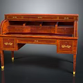 Vintage Wooden Desk With Carved Details Drawers And Golden Legs Design