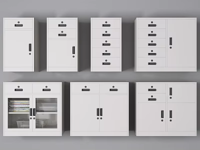 White Storage Bookcase With Drawers Cabinets And Glass Doors For Files And Books 3d model