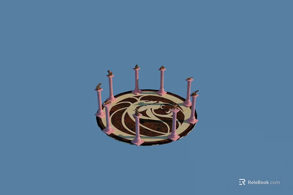 Elegant Pink Decorative Columns In Circular Arrangement With Intricate Base Patterns 3d model