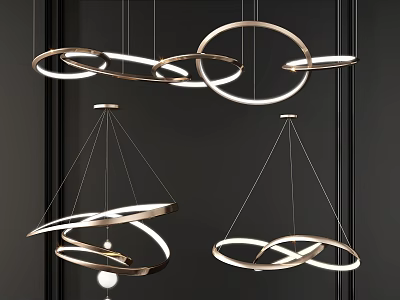 Modern Intertwined Circular Ring Chandeliers With Suspended Metallic Frames For Interior Lighting Design 3d model