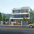 Modern Detached Villa Exterior Design With Balcony Mountain View Greenery And Trees