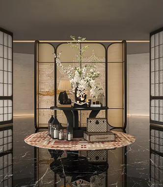 Modern Vintage Ornaments Combination Porch Ornaments Floriculture Ornaments End View Platform Vintage Modern Hotel Matrix Design Hotel Decoration Platform End View Porch Hotel Lobby Ornaments 3d model