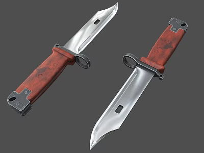 Tactical Military Knives With Red Wooden Handles Metal Blades And Handle Rings 3d model