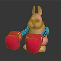 Cute Pink Rabbit Toy Figure With Blue Robot Arms And Red Boxing Gloves