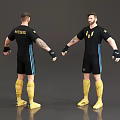 Game Movie Character In Black Sportswear With MESSI Text Lightning Logo Yellow Socks And Tattoos