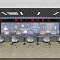 Professional TV Station Control Room Interior With Multiple Monitoring Screens And Control Desks