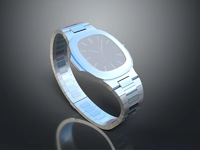 Sleek Silver Watch With Metal Link Bracelet And Modern Oval Dial Design 3d model