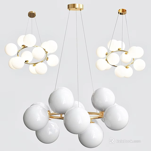 Modern Chandelier With White Spherical Bulbs And Golden Circular Frame 3d model