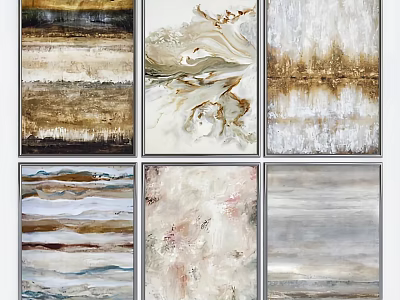 Abstract Paintings With Neutral Tones Gold Accents Layered Textures And Flowing Patterns 3d model