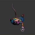 Colorful Anime Character With Purple Skin Pink Horns Blue Pants Holding Glowing Energy Orb