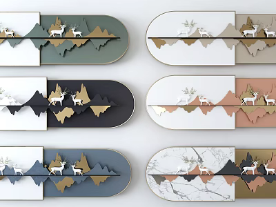 Modern Layered Wall Decor With Mountain Shapes Deer And Various Textures 3d model