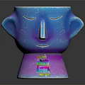 Face Shaped Blue Ceramic Cup With Cracked Texture Purple Base And Colorful Stripes