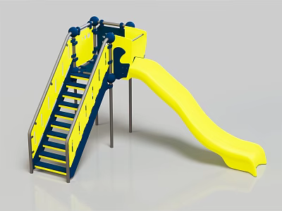 Outdoor Playground Equipment With Yellow Slide And Blue Stairs For Kids 3d model