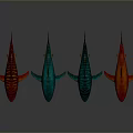 Colorful Sharks in Red Blue Green and Orange Hues Arranged on Gray Surface
