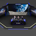 Modern Public Office Space With Large Screens Earth Background Blue Lighting And Yellow Accents