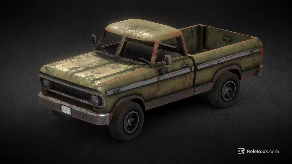 Rusty Vintage Green Truck With Weathered Paint And Open Bed Design 3d model 
