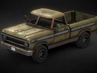 Rusty Vintage Green Truck With Weathered Paint And Open Bed Design 3d model