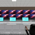 Modern Security Monitoring Room Interior With Control Console And Multiple Surveillance Screens