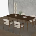 Modern Wooden Dining Table With Chairs Green Plant In Vase Tea Set Bright Interior