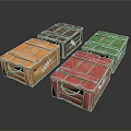 Assorted Colored Wooden Crates With Orange Brown Red Green Hues And Metal Handles White Labels