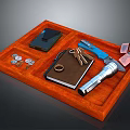 Wooden Divided Tray Organizer for Daily Essentials with Coins Notebook Keys Pen and Flashlight