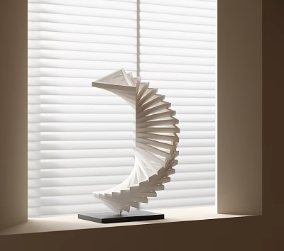 White Spiral Folded Paper Sculpture Placed On Window Sill By White Blinds 3d model