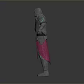 Game and Movie Character in Silver Armor with Blue Luminous Lines and Red Skirt Design