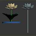 Golden And Light Blue Lotus Decorations With Green Leaves Blue Base And White Stem